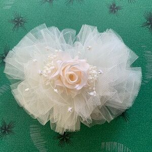 Vintage 1980s Formal Off-White Barrette with Tulle and Rose Girlhoodcore